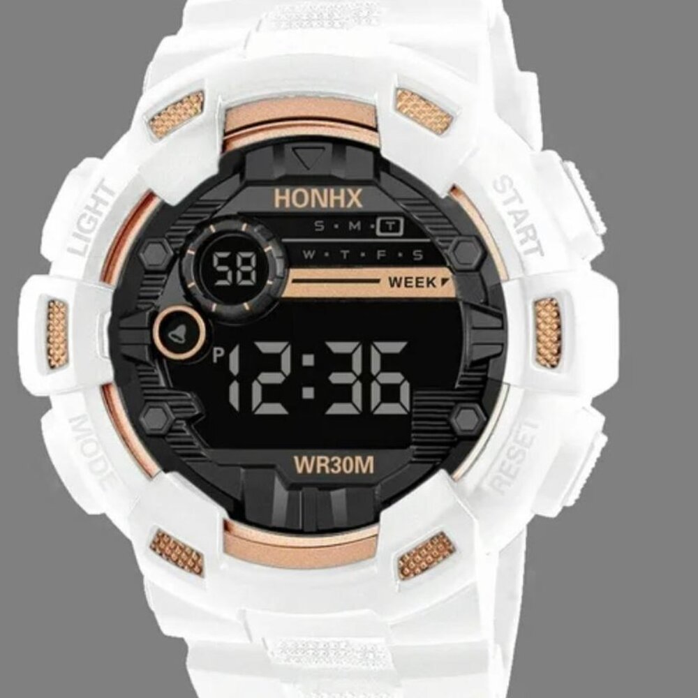 NEW - DIGITAL SPORTS WATCH WHITE/ROSEGOLD - BATTERY POWERED ADJUSTABLE BAND - Picture 2 of 5